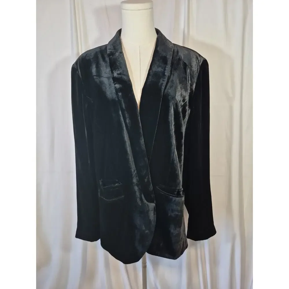 Garnet Hill Velvet Silk Blend Blazer Black Front Pockets US 14